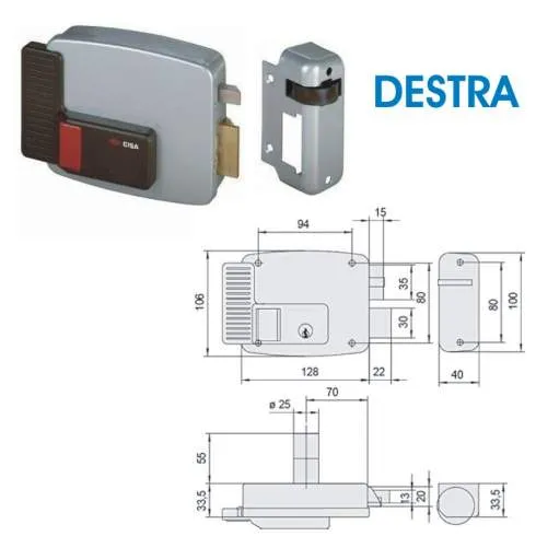 SERRATURA ELETTRICA 11611-70-1 DESTRA CISA CON PULSANTE