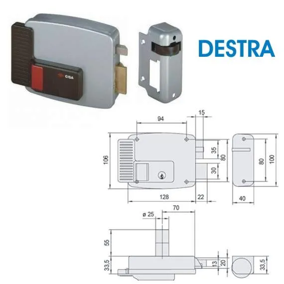 SERRATURA ELETTRICA 11611-70-1 DESTRA CISA CON PULSANTE