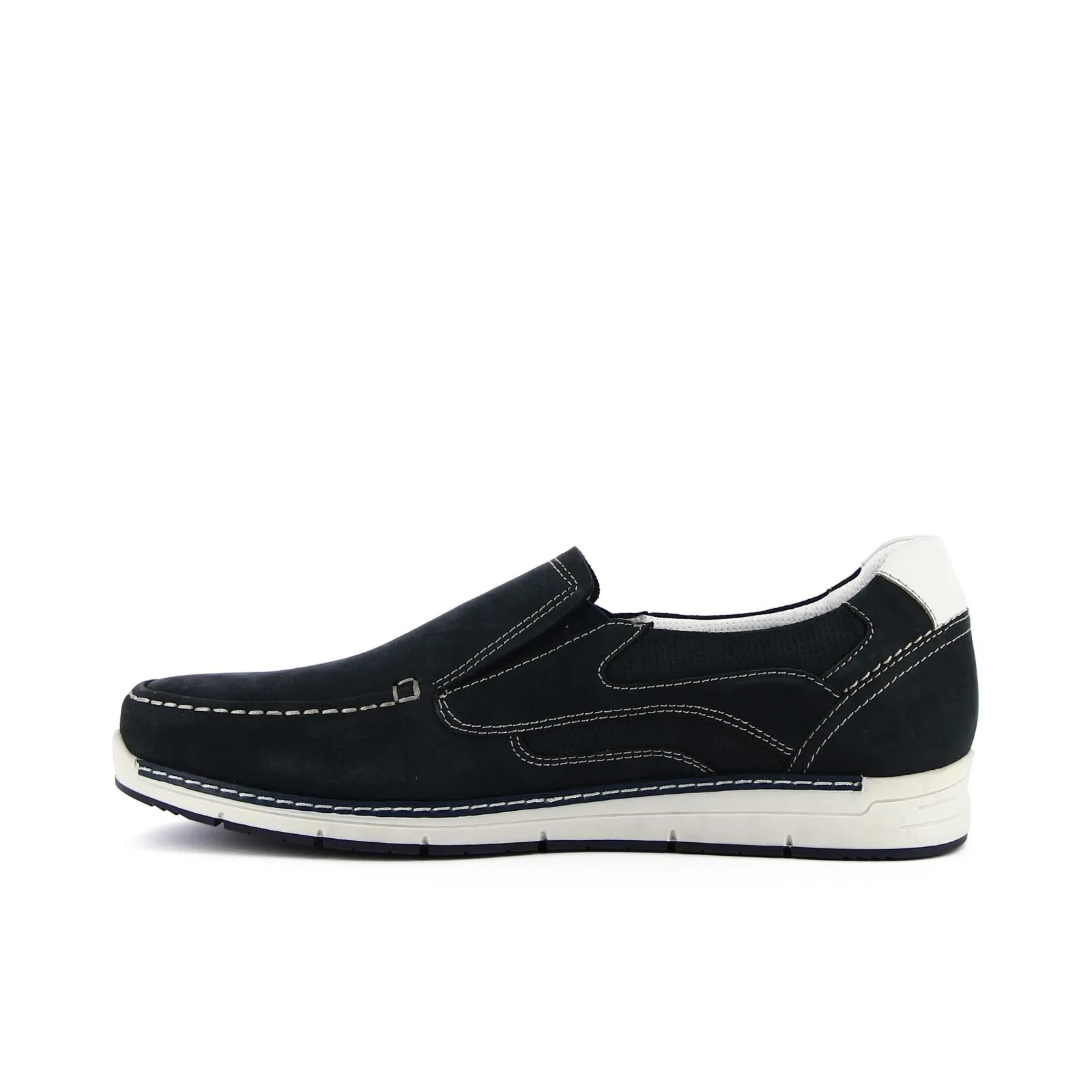 Slip-on blu in pelle con cuciture