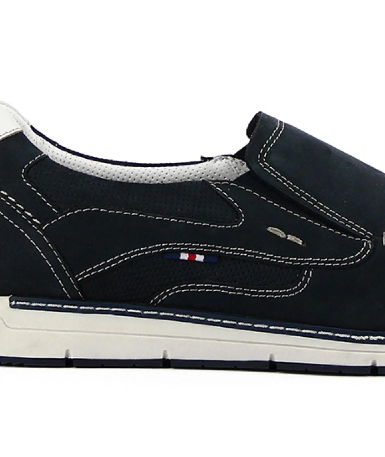 Slip-on blu in pelle con cuciture