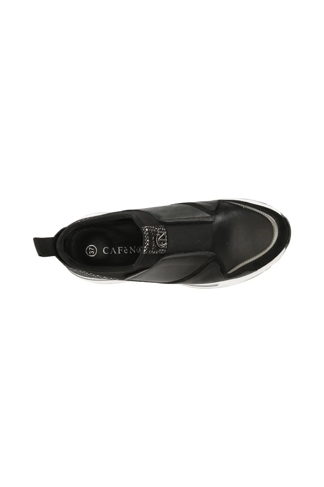 slip-on donna in pellle con inserti laminati nero