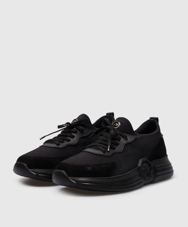 Stefano Ricci Sneakers combinate nere con l'immagine della testa di un'aquila UZ27G6555TSSDPW