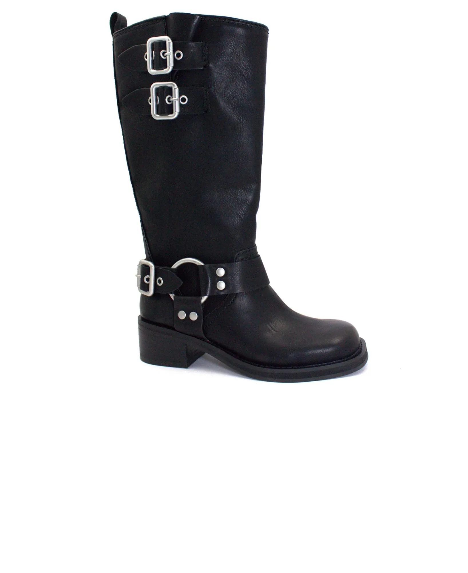 STEVE MADDEN EASTERN black nero stivale donna tubolare fibbie senza zip