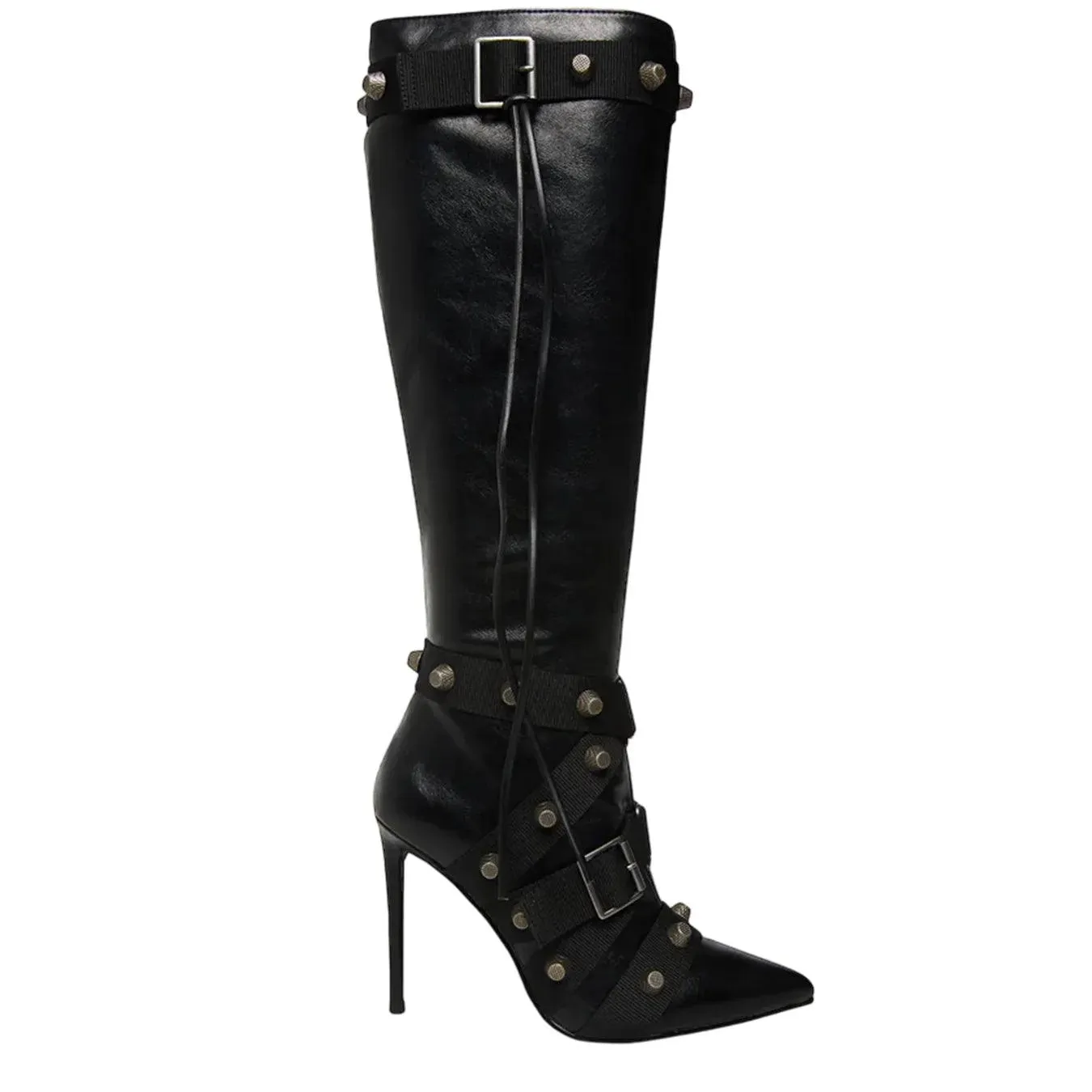 Steve Madden Scarpe Finkle Donna, Stivale Alto, Borchie, Ecopelle, Nero