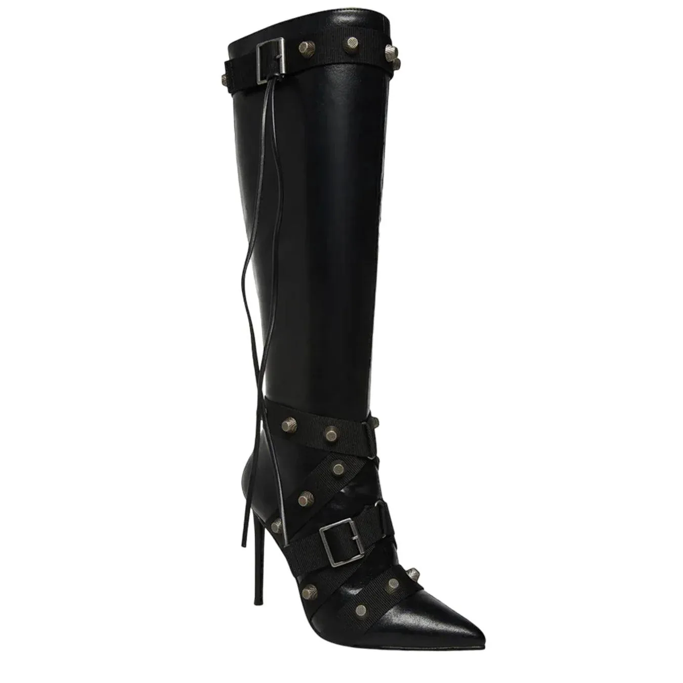 Steve Madden Scarpe Finkle Donna, Stivale Alto, Borchie, Ecopelle, Nero