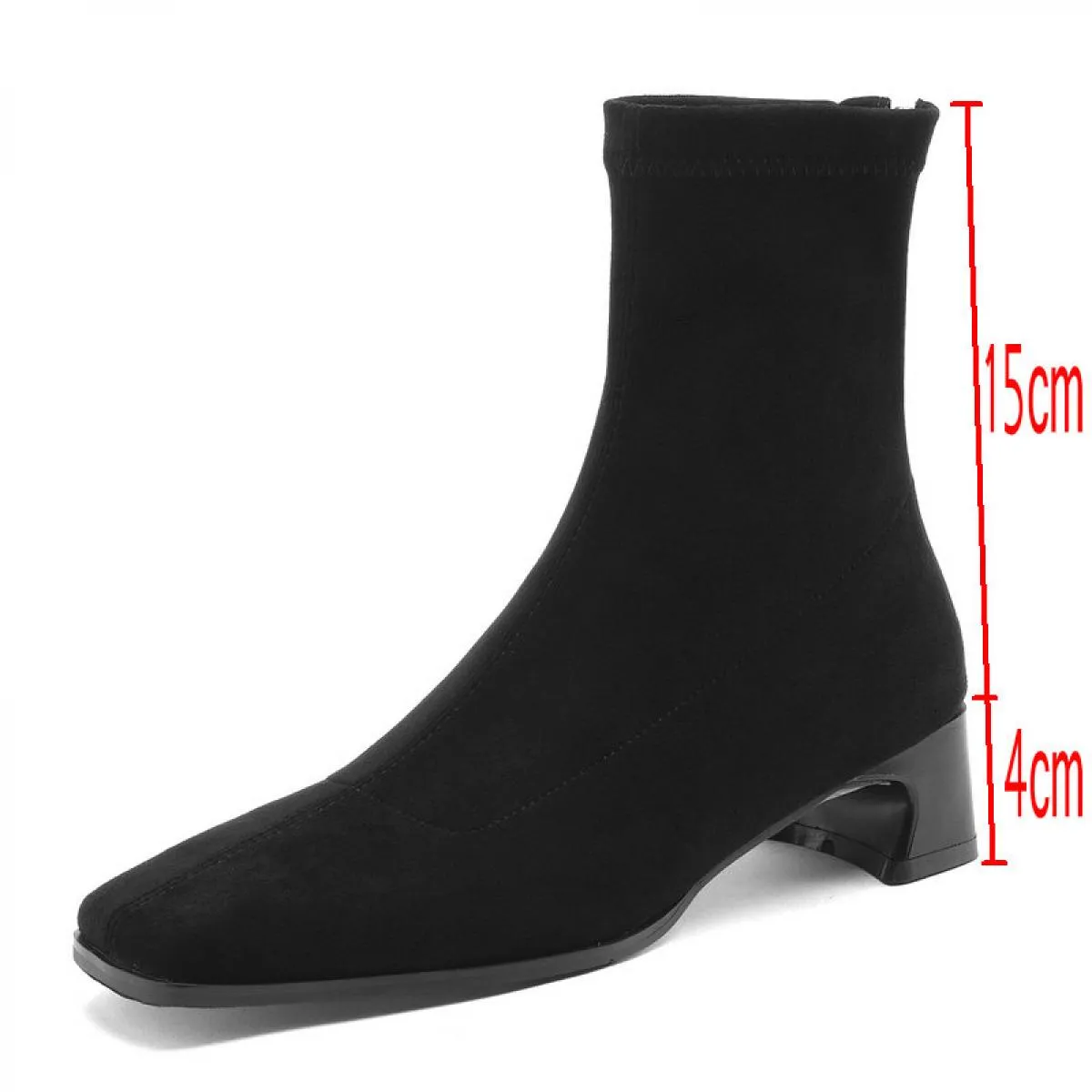 Stivaletti da donna Tacco medio Pelle scamosciata di mucca Punta quadrata Office Lady Autunno Inverno Cerniera posteriore Scarpe