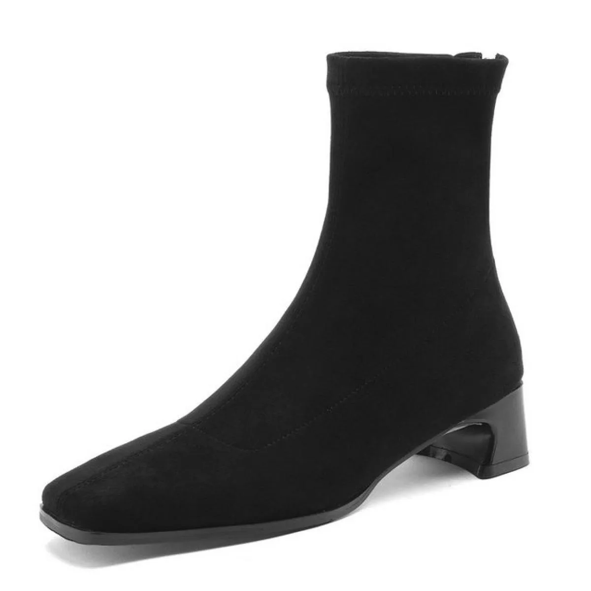 Stivaletti da donna Tacco medio Pelle scamosciata di mucca Punta quadrata Office Lady Autunno Inverno Cerniera posteriore Scarpe