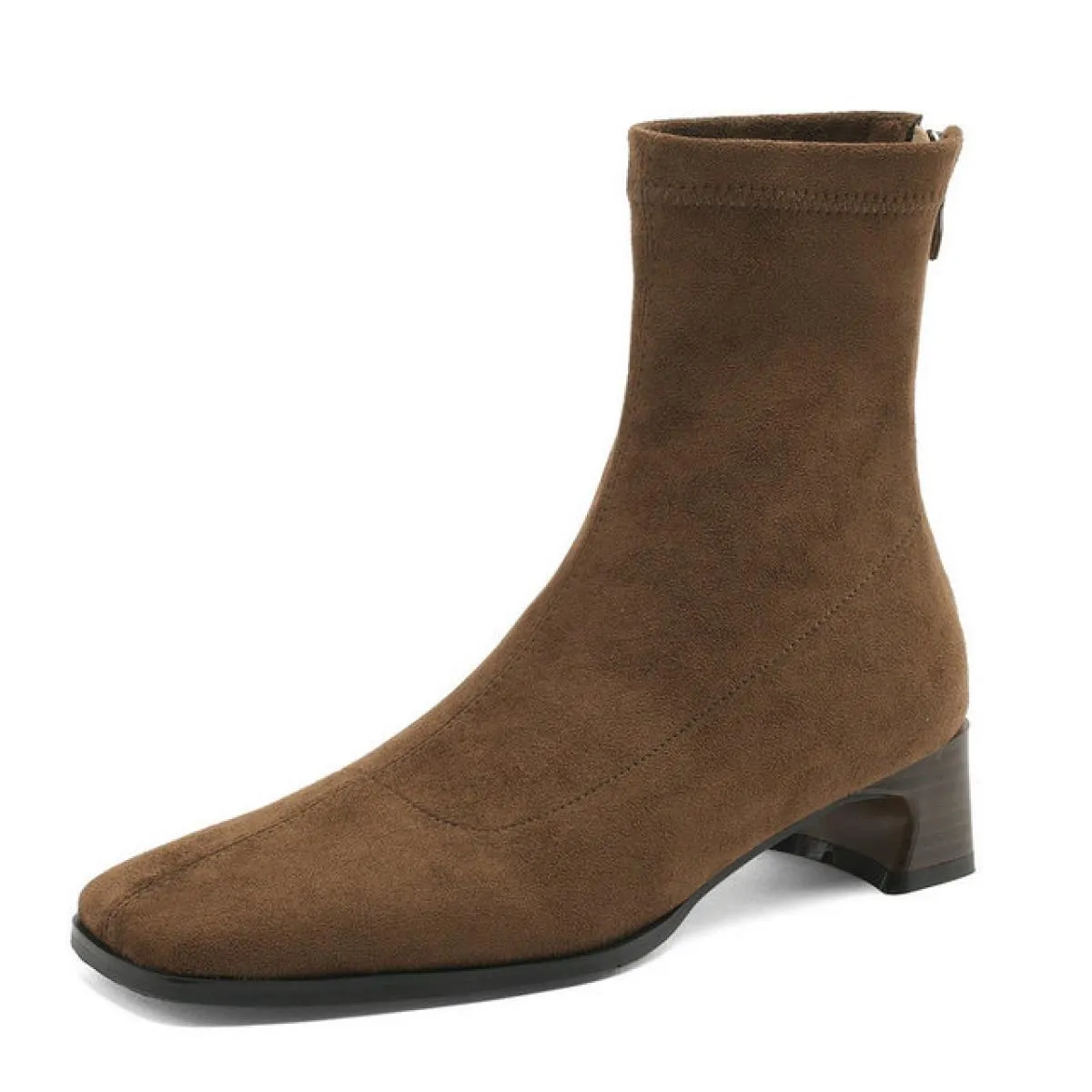 Stivaletti da donna Tacco medio Pelle scamosciata di mucca Punta quadrata Office Lady Autunno Inverno Cerniera posteriore Scarpe