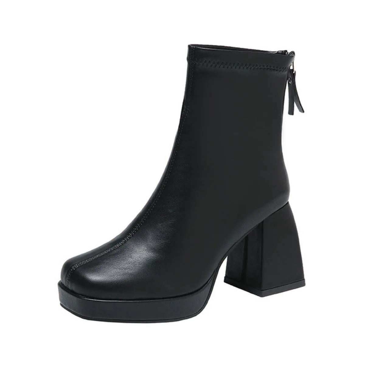 Stivaletti di nuova moda per donna Tacchi alti Piattaforma robusta Tessuto elasticizzato Punta quadrata Suola bianca Cerniera St