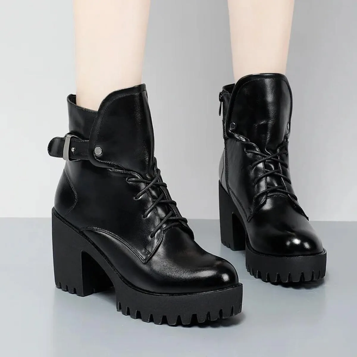 Stivaletti Scarpe da donna femminili Stivali con plateau con tacco spesso invernali Calzature da donna Comode sportive all'apert
