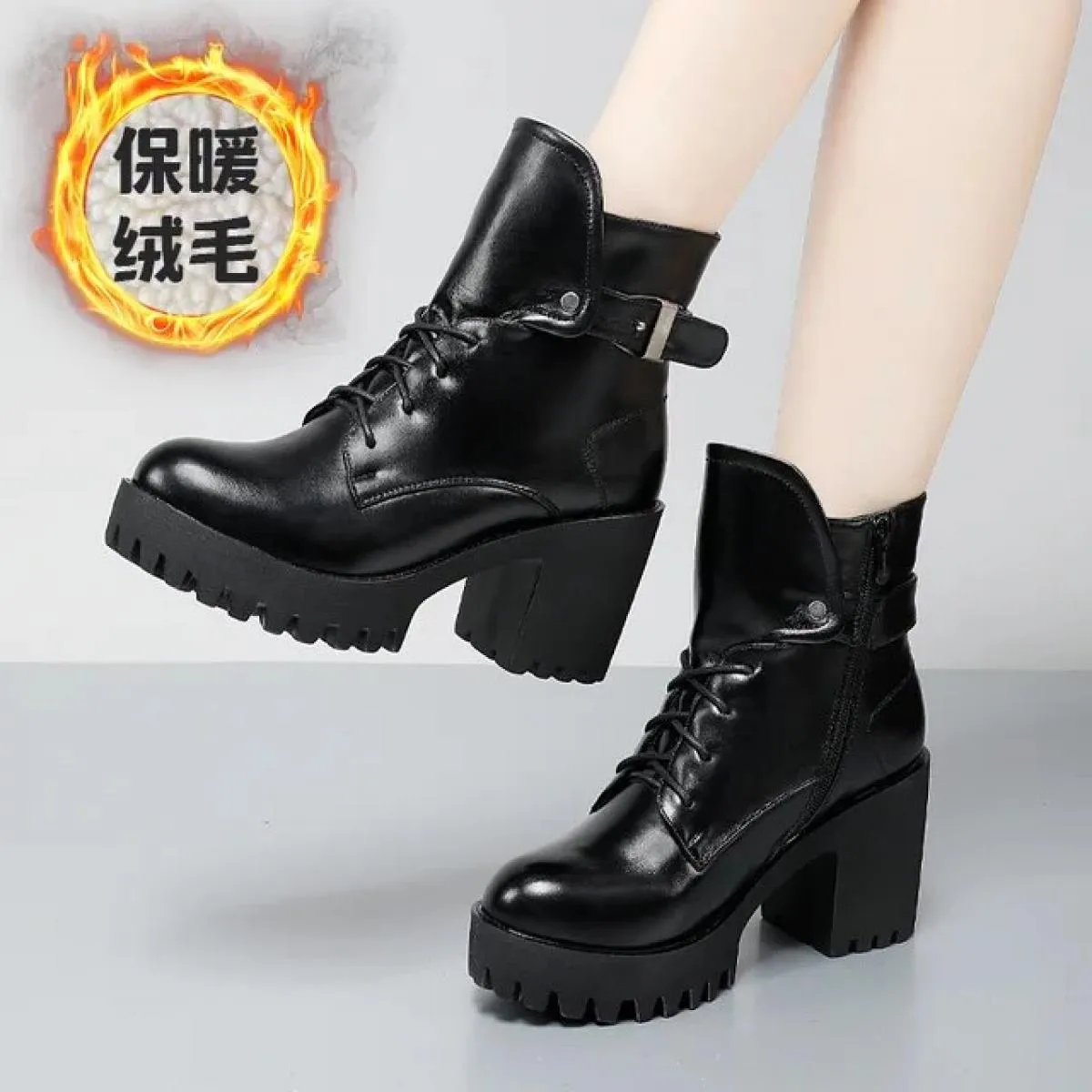 Stivaletti Scarpe da donna femminili Stivali con plateau con tacco spesso invernali Calzature da donna Comode sportive all'apert