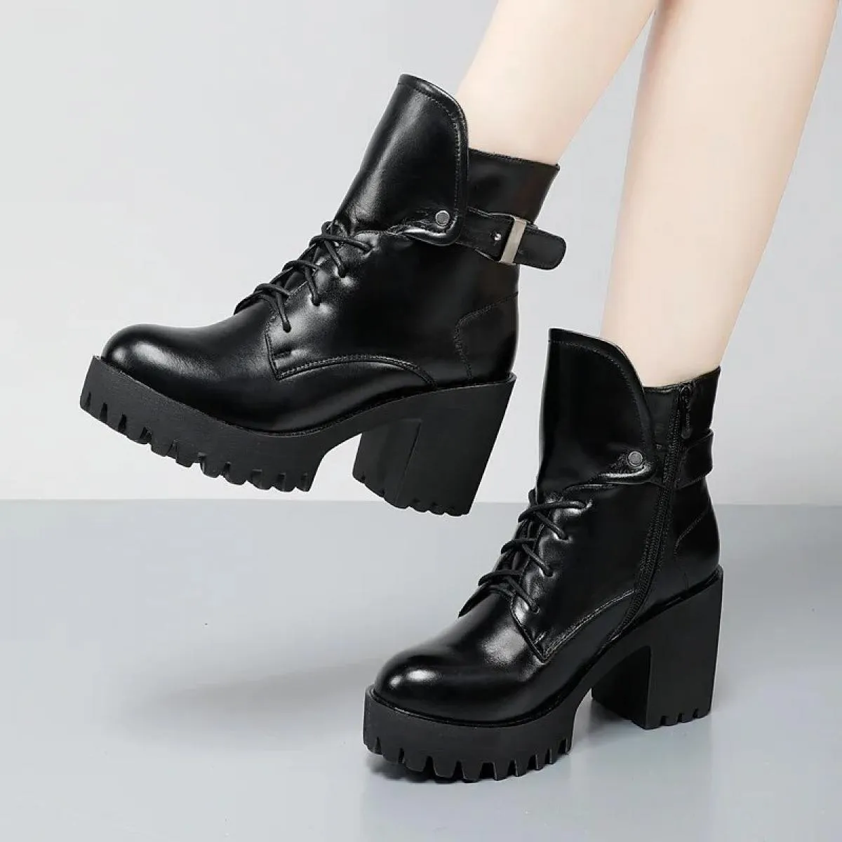 Stivaletti Scarpe da donna femminili Stivali con plateau con tacco spesso invernali Calzature da donna Comode sportive all'apert
