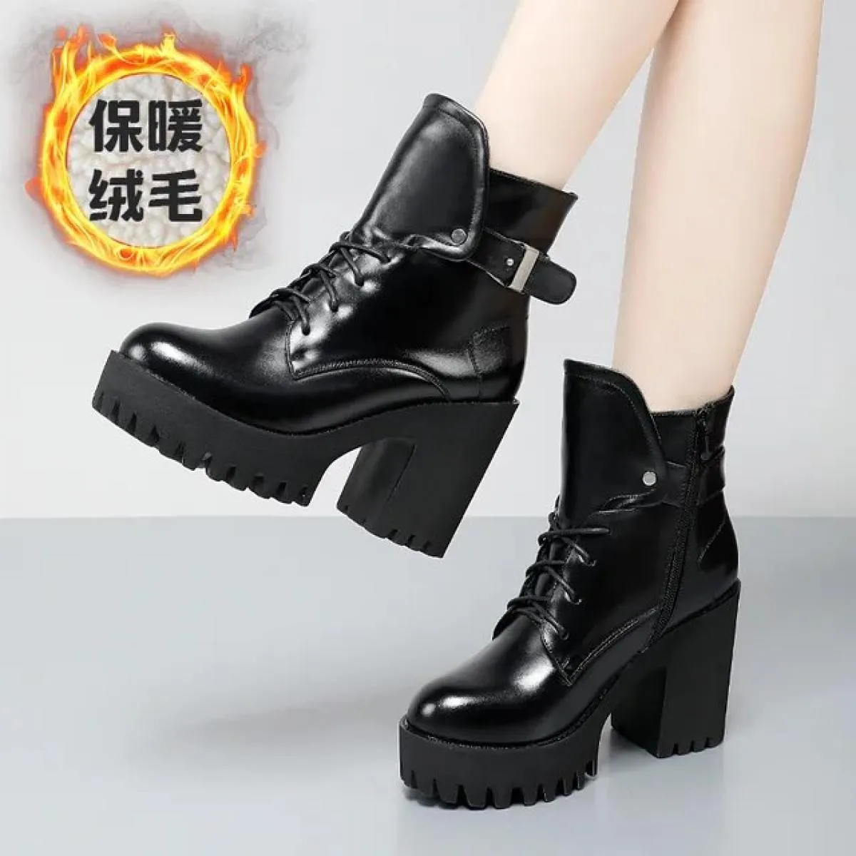 Stivaletti Scarpe da donna femminili Stivali con plateau con tacco spesso invernali Calzature da donna Comode sportive all'apert