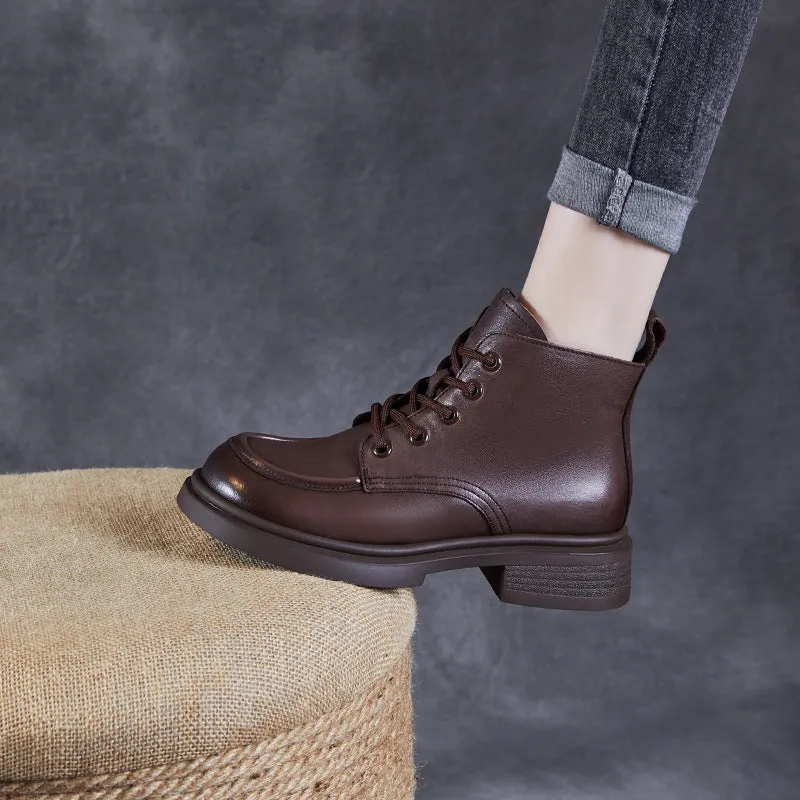 Stivali alla caviglia in pelle solida vintage da donna