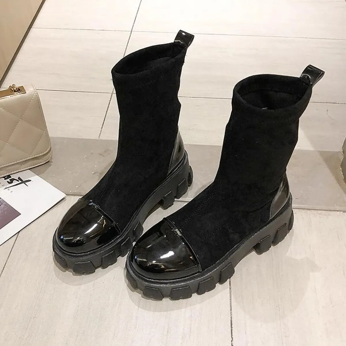 Stivali calzino neri donna 2022 nuove scarpe punk gotiche stivaletti scarpe con plateau stivali calzino bianchi da donna