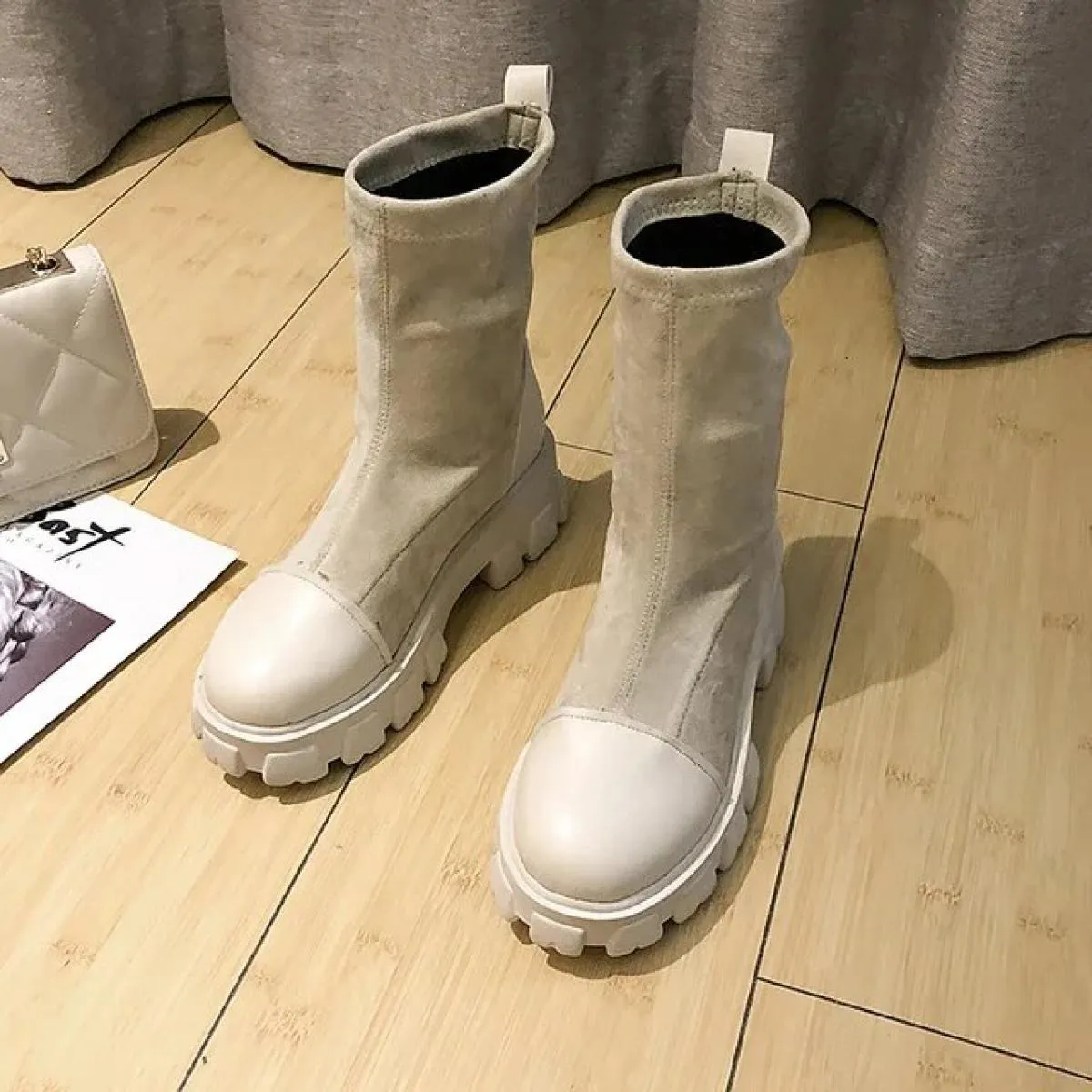 Stivali calzino neri donna 2022 nuove scarpe punk gotiche stivaletti scarpe con plateau stivali calzino bianchi da donna