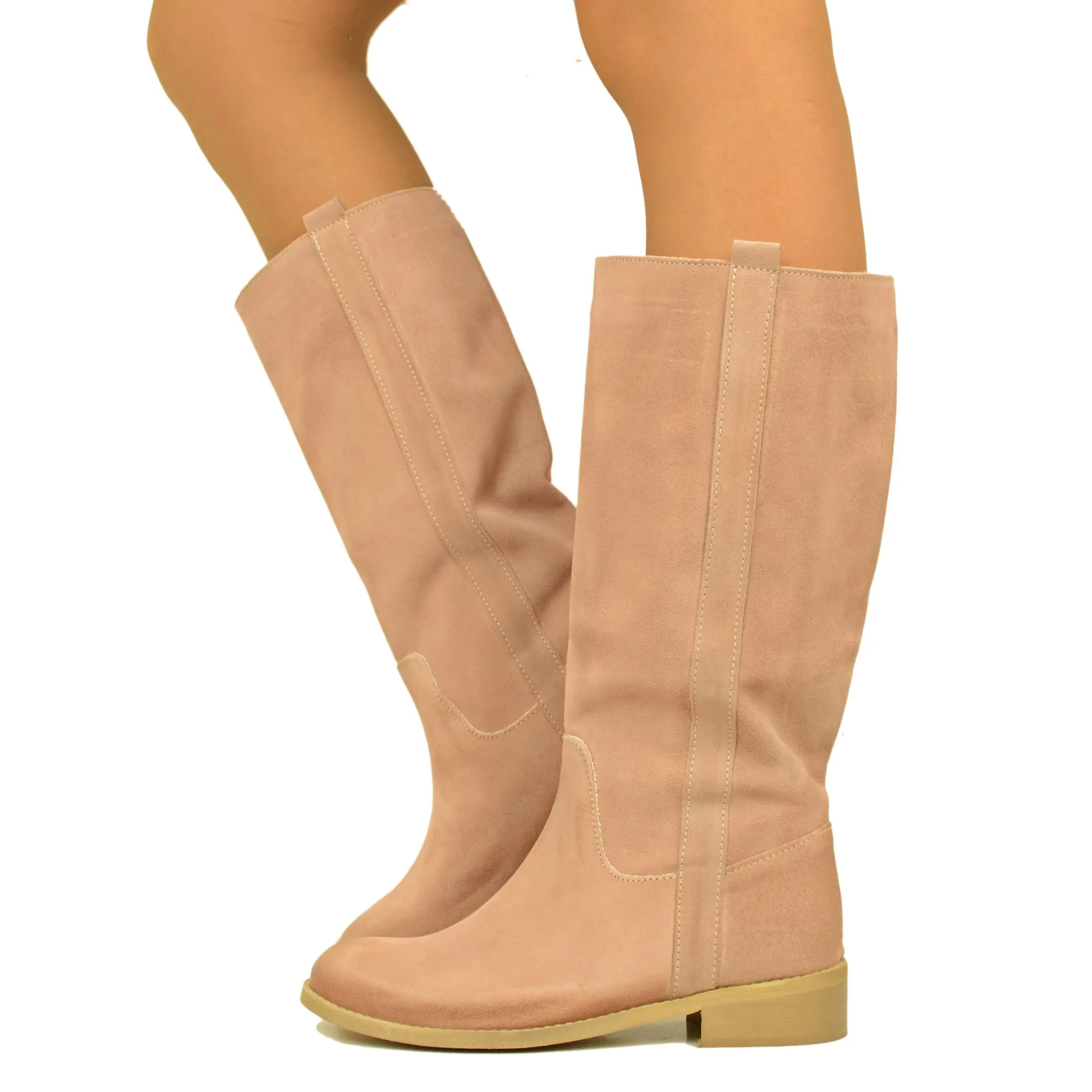 Stivali Camperos Donna Rosa in Pelle Vintage Made in Italy