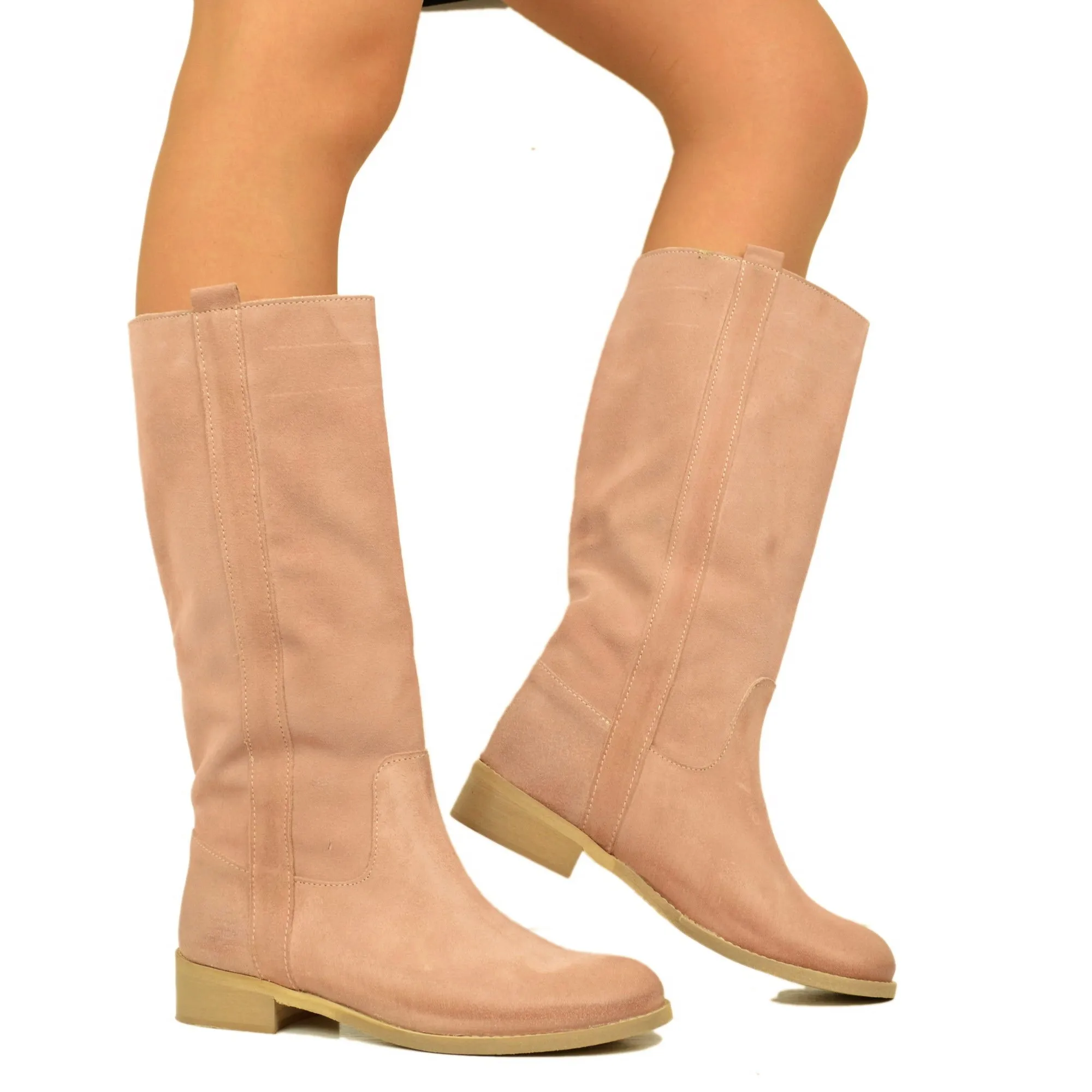 Stivali Camperos Donna Rosa in Pelle Vintage Made in Italy