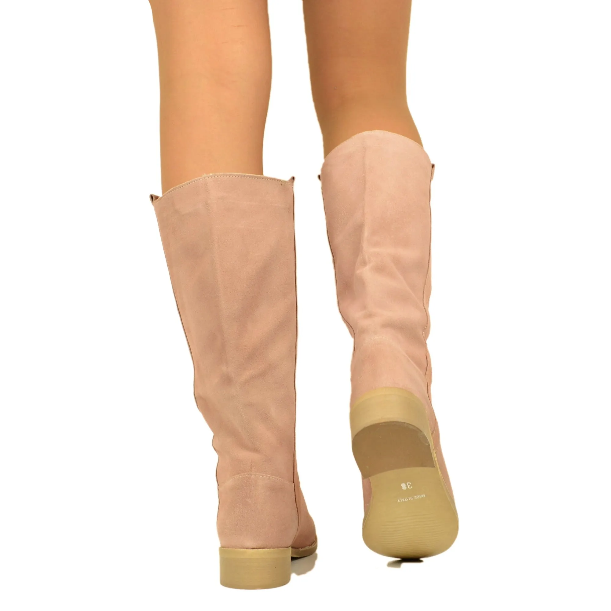 Stivali Camperos Donna Rosa in Pelle Vintage Made in Italy
