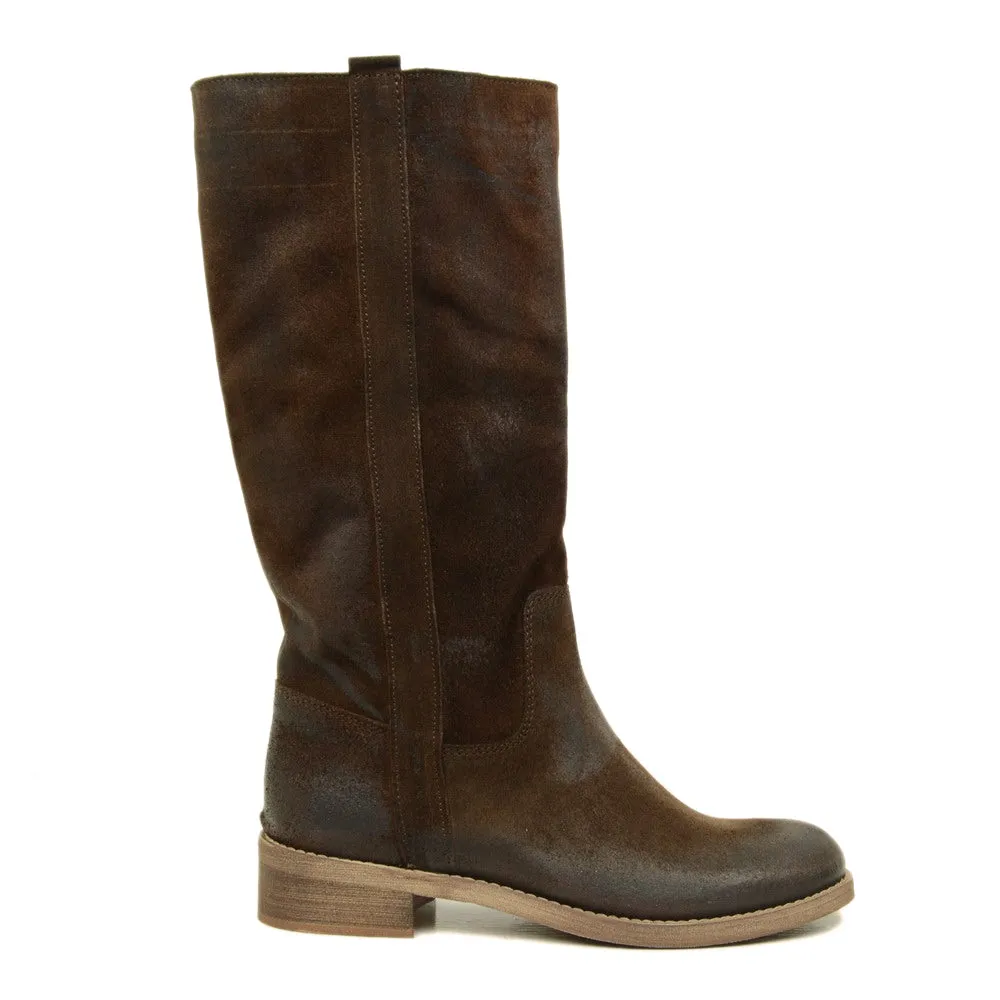 Stivali Camperos Donna Testa di Moro in Pelle Vintage Scamosciata