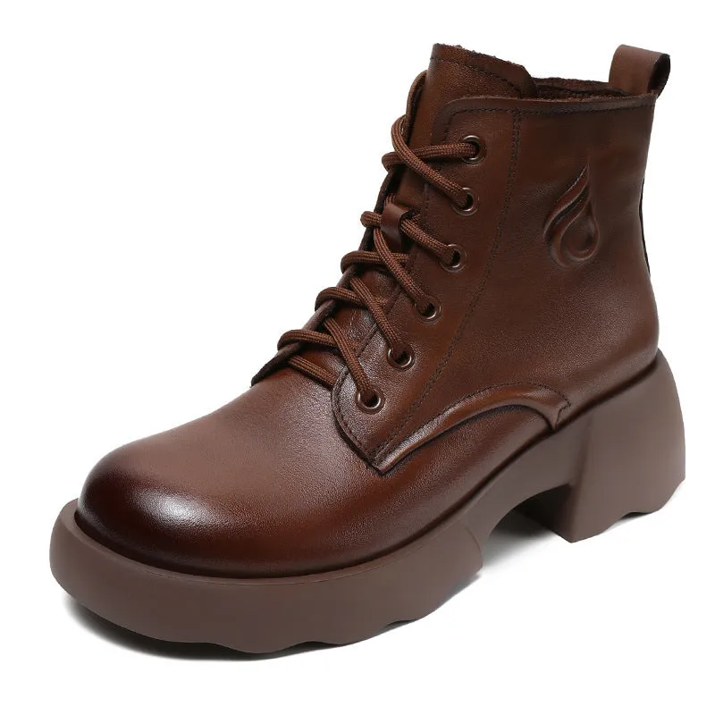 Stivali classici da donna in pelle tinta unita vintage