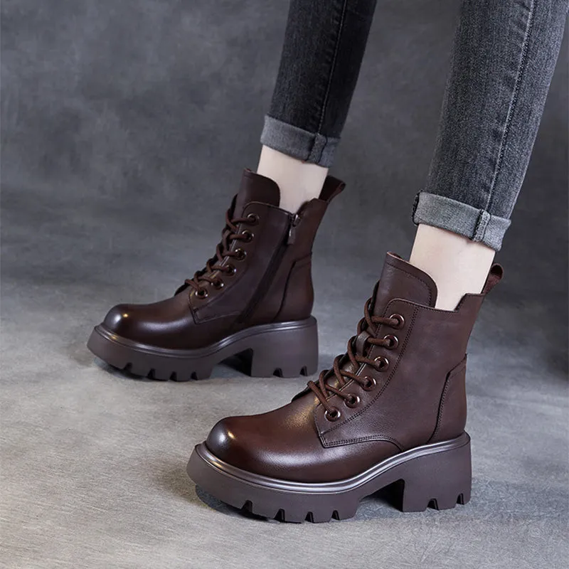 Stivali da donna con plateau comfort in pelle vintage