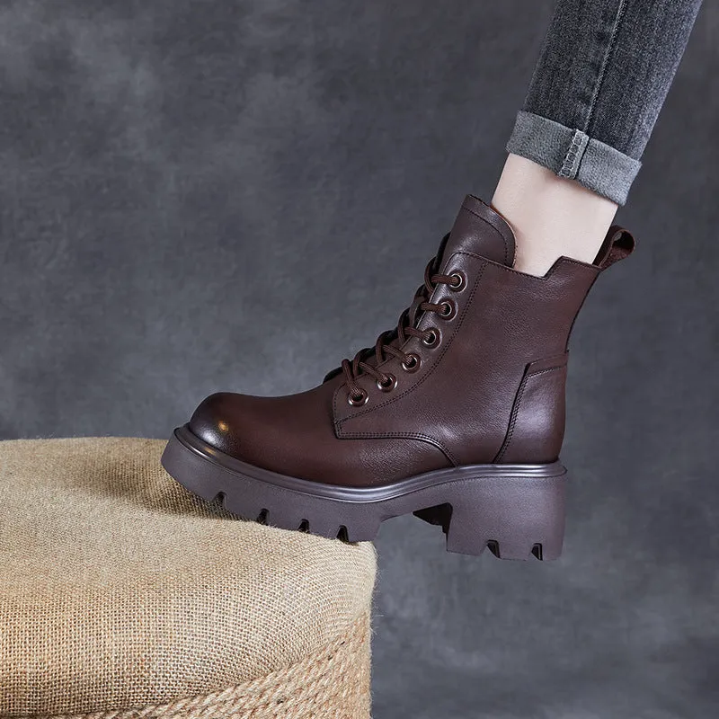 Stivali da donna con plateau comfort in pelle vintage
