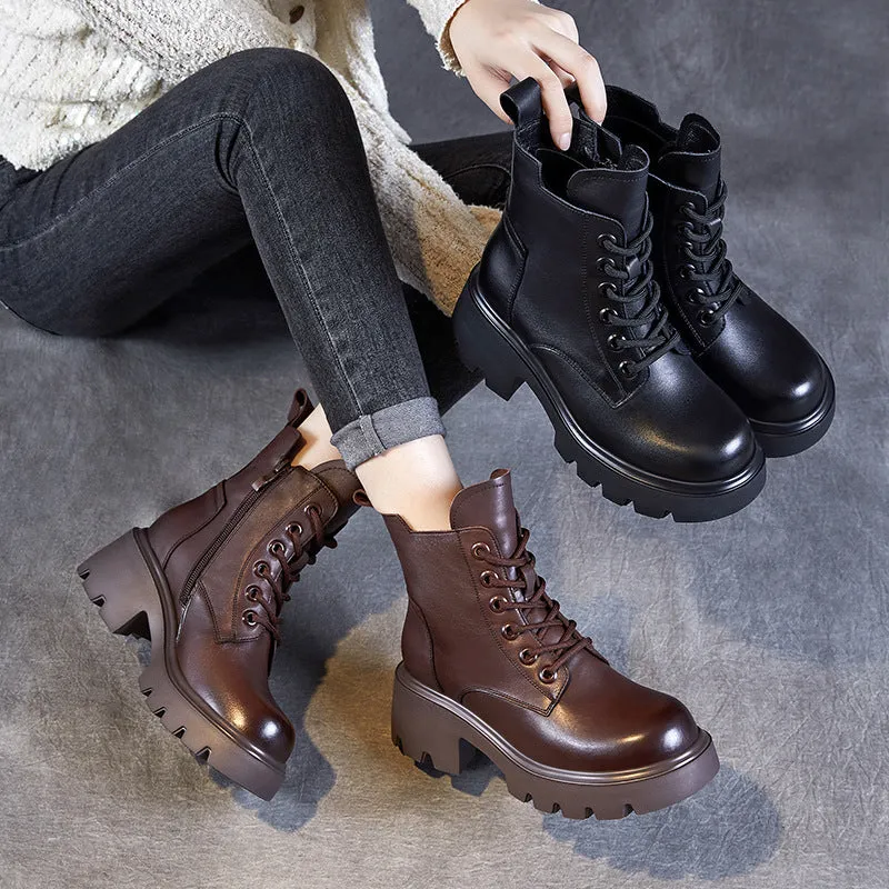 Stivali da donna con plateau comfort in pelle vintage