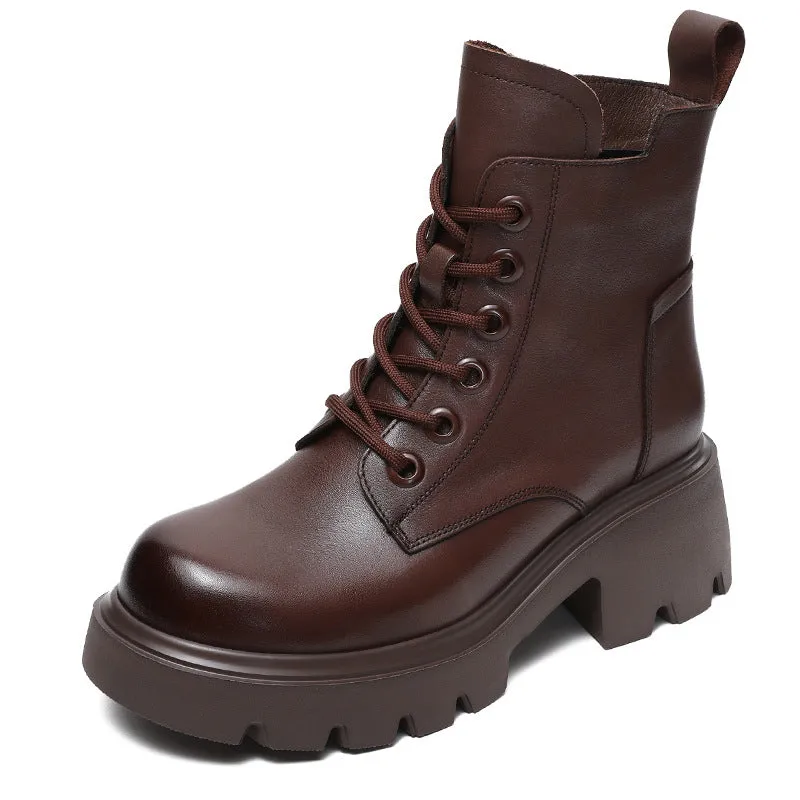 Stivali da donna con plateau comfort in pelle vintage