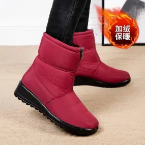 Stivali da neve impermeabili per donna 2023 Stivaletti alla caviglia in peluche caldi invernali Cerniera frontale Scarpe imbotti