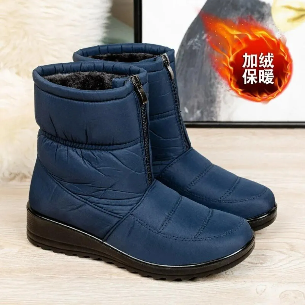 Stivali da neve impermeabili per donna 2023 Stivaletti alla caviglia in peluche caldi invernali Cerniera frontale Scarpe imbotti