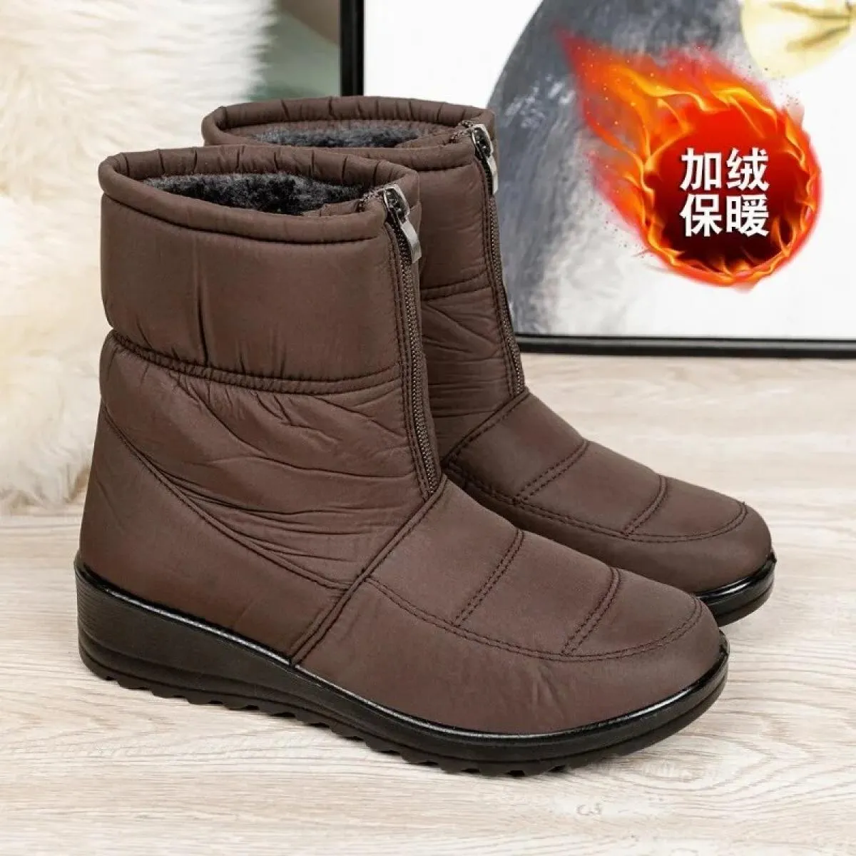 Stivali da neve impermeabili per donna 2023 Stivaletti alla caviglia in peluche caldi invernali Cerniera frontale Scarpe imbotti