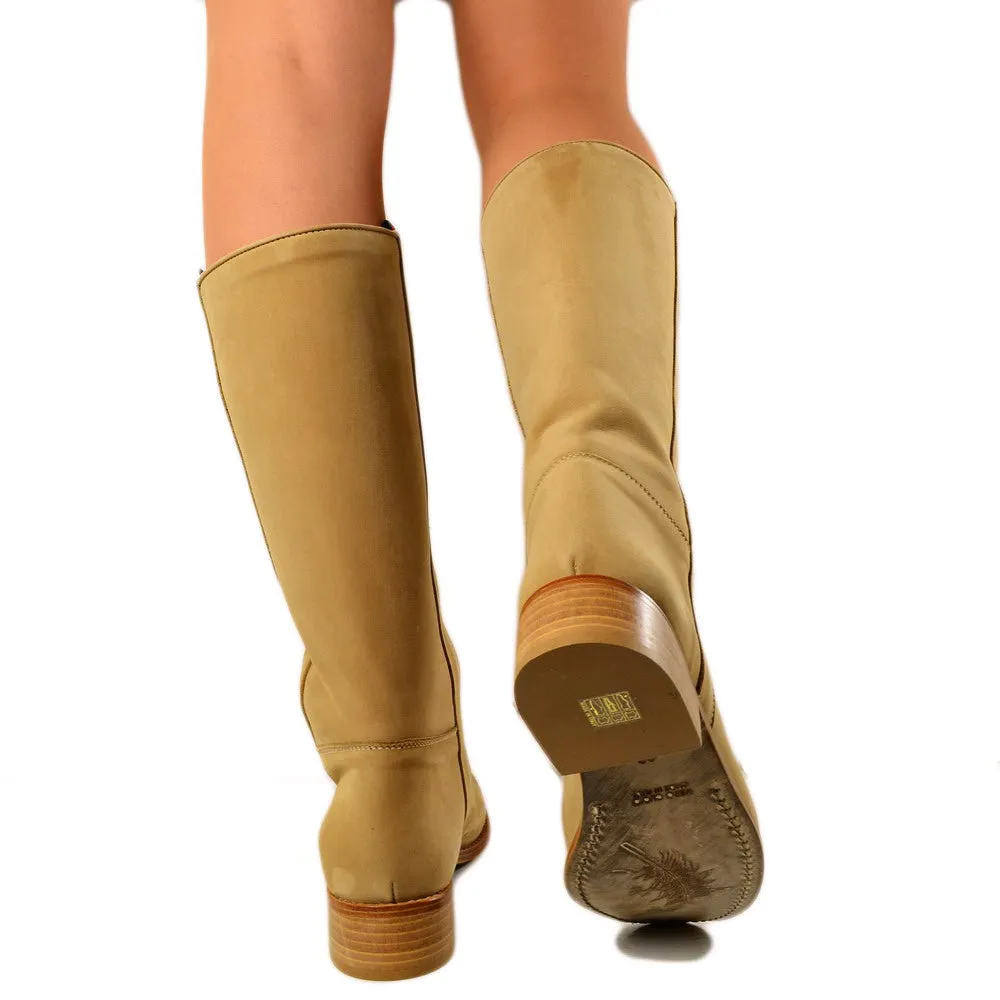 Stivali Donna Camperos Alti Western WildGirl Pelle Nabuk Beige
