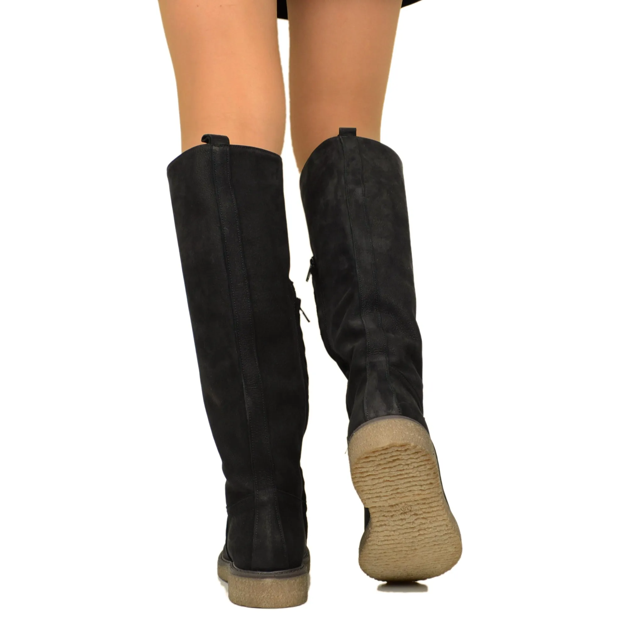 Stivali Donna Camperos Neri in Pelle Nabuk con Zip Made in Italy