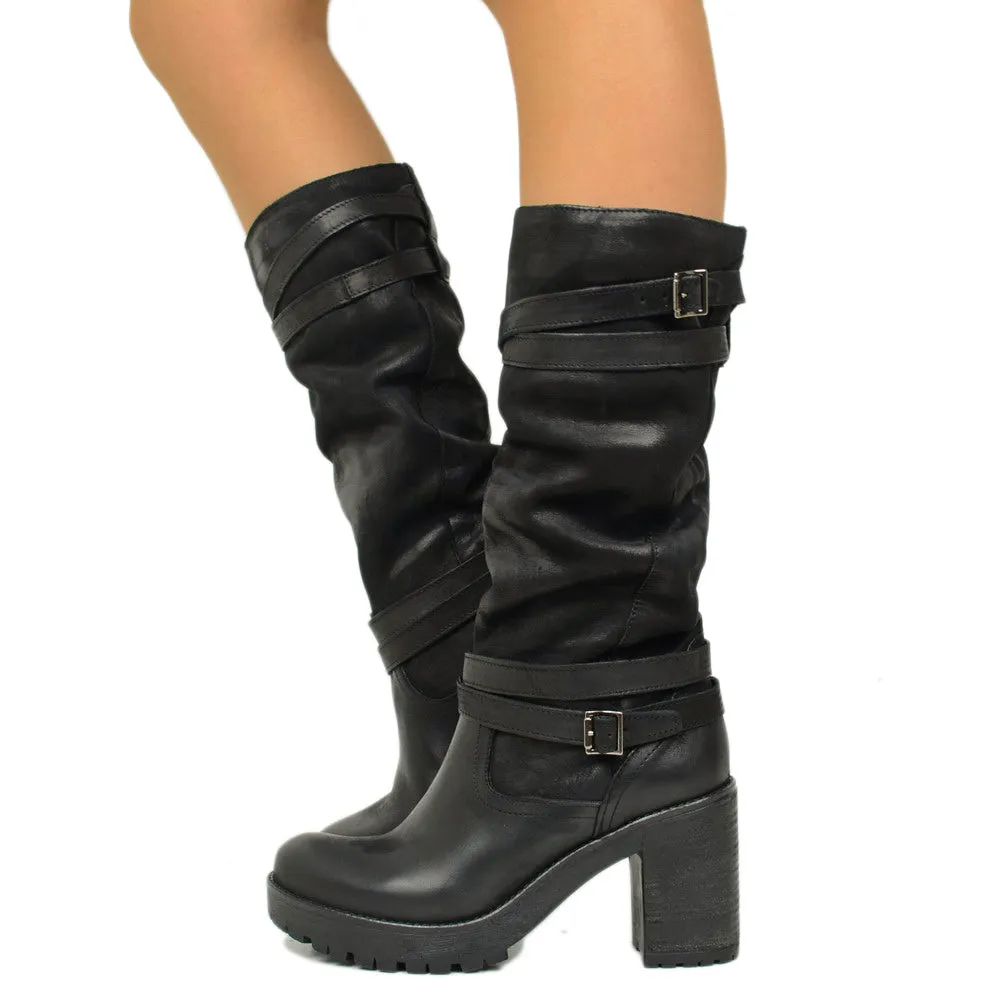 Stivali Donna in Nabuk Neri con Cavigliera Made in Italy