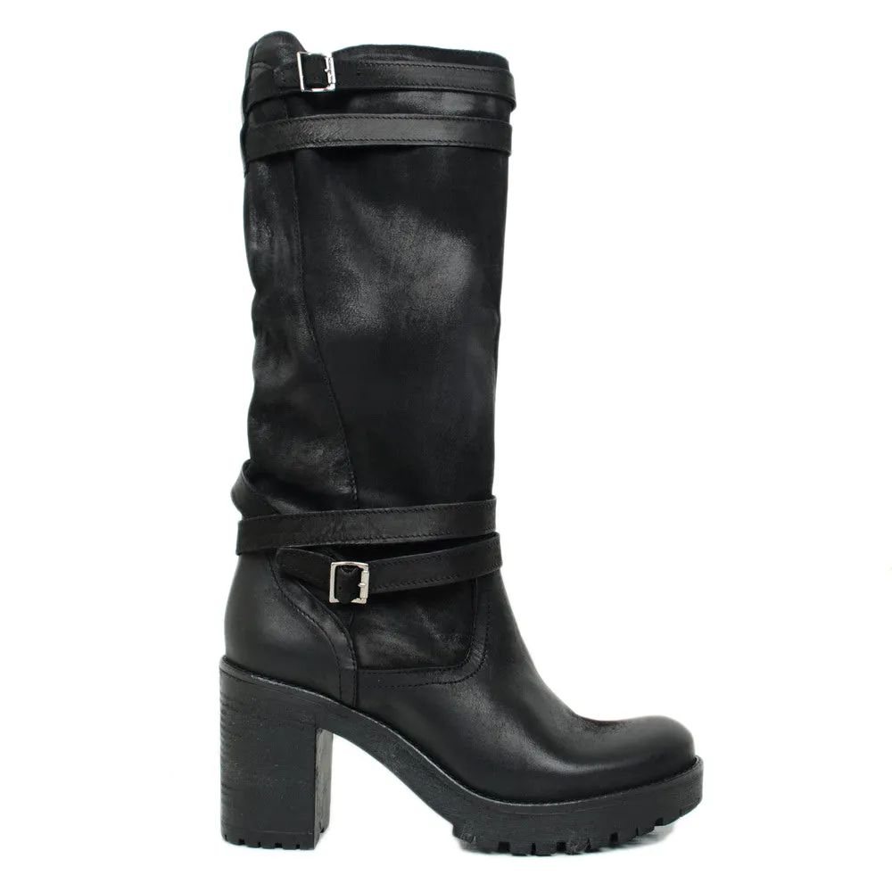 Stivali Donna in Nabuk Neri con Cavigliera Made in Italy