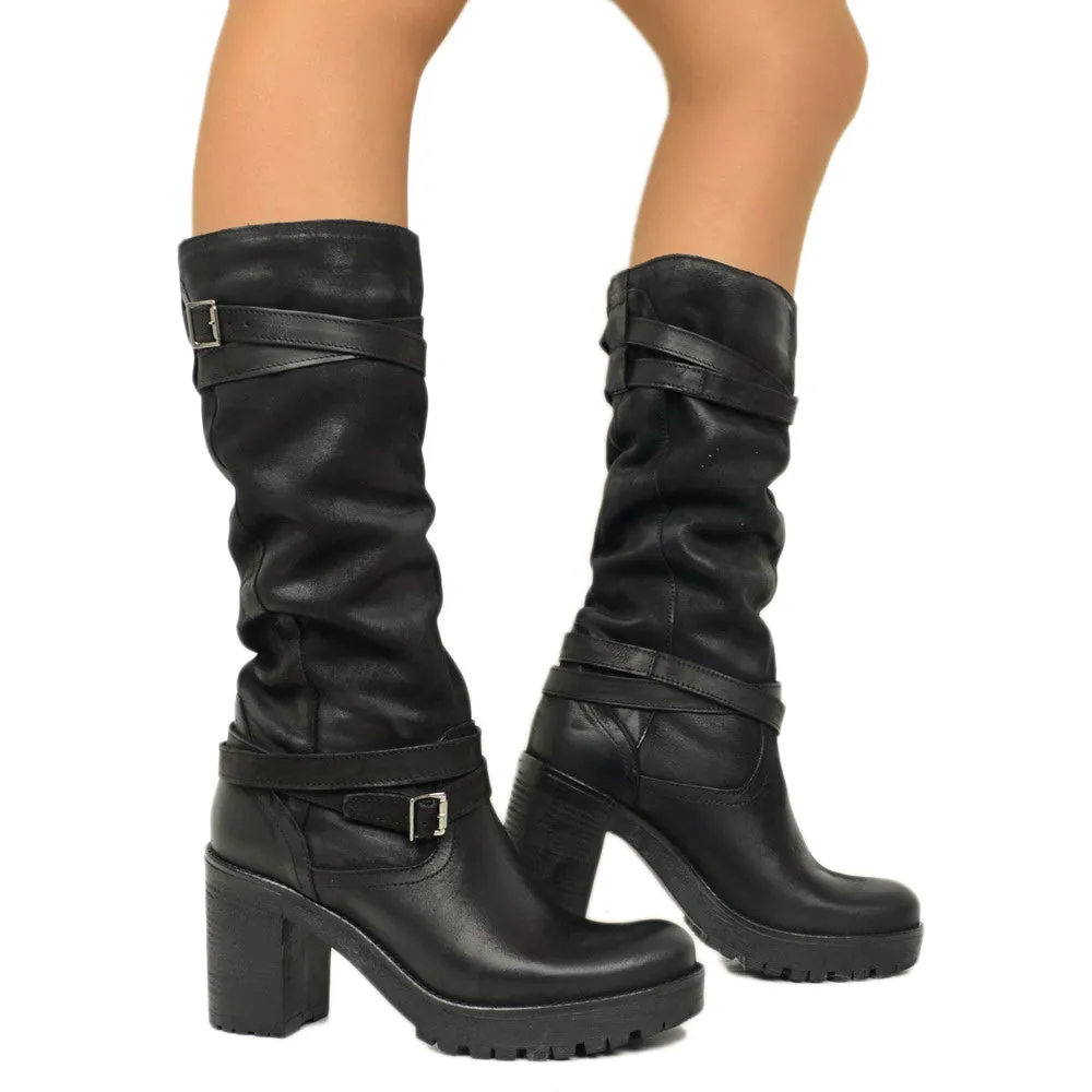Stivali Donna in Nabuk Neri con Cavigliera Made in Italy
