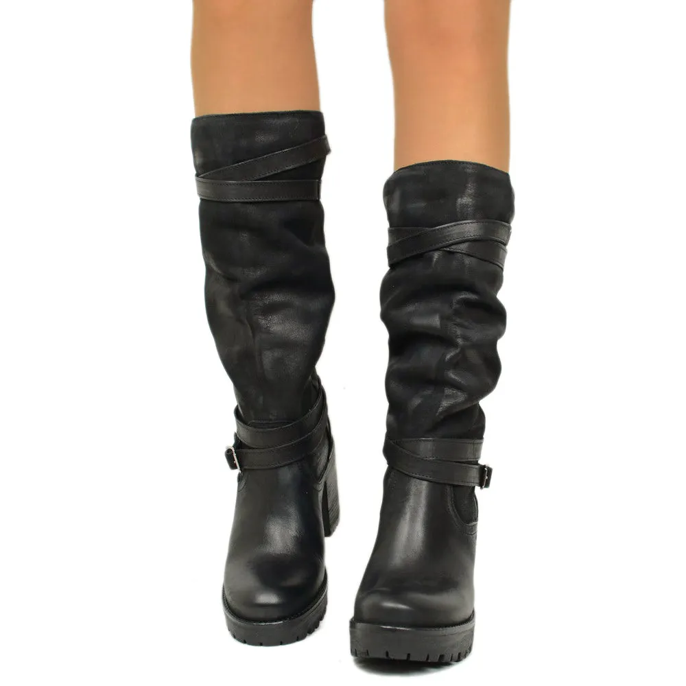 Stivali Donna in Nabuk Neri con Cavigliera Made in Italy