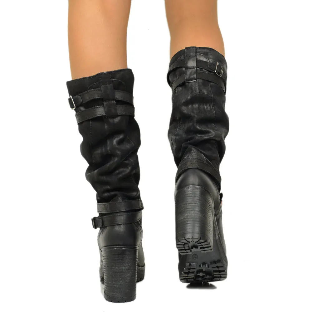 Stivali Donna in Nabuk Neri con Cavigliera Made in Italy