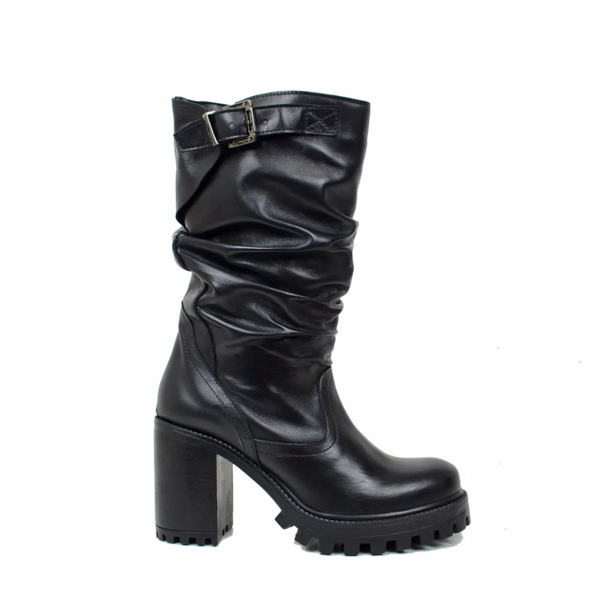 Stivali Donna in Pelle Neri con Tacco Alto Made in Italy