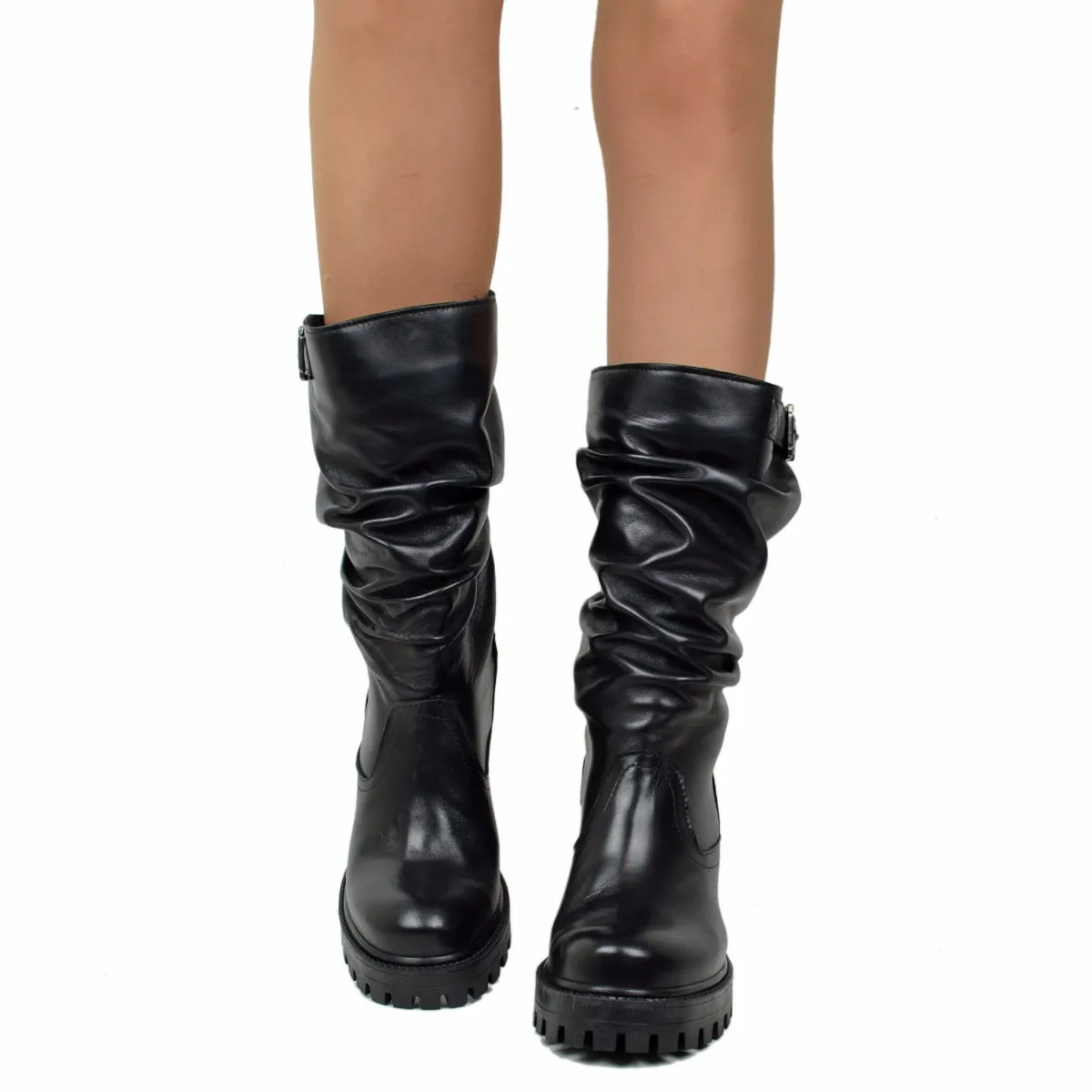 Stivali Donna in Pelle Neri con Tacco Alto Made in Italy