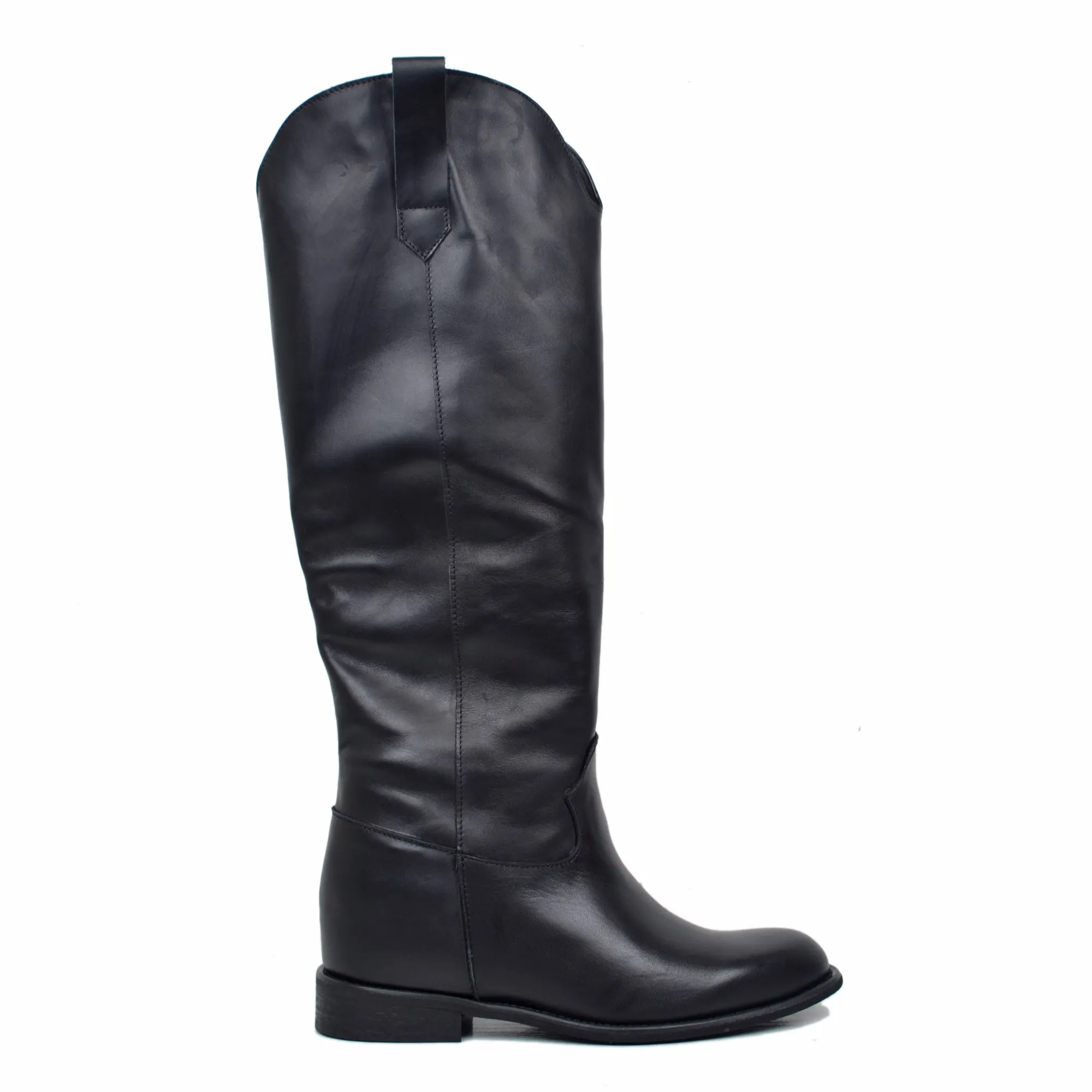 Stivali Donna in Pelle Neri con Zeppa Interna Made in Italy