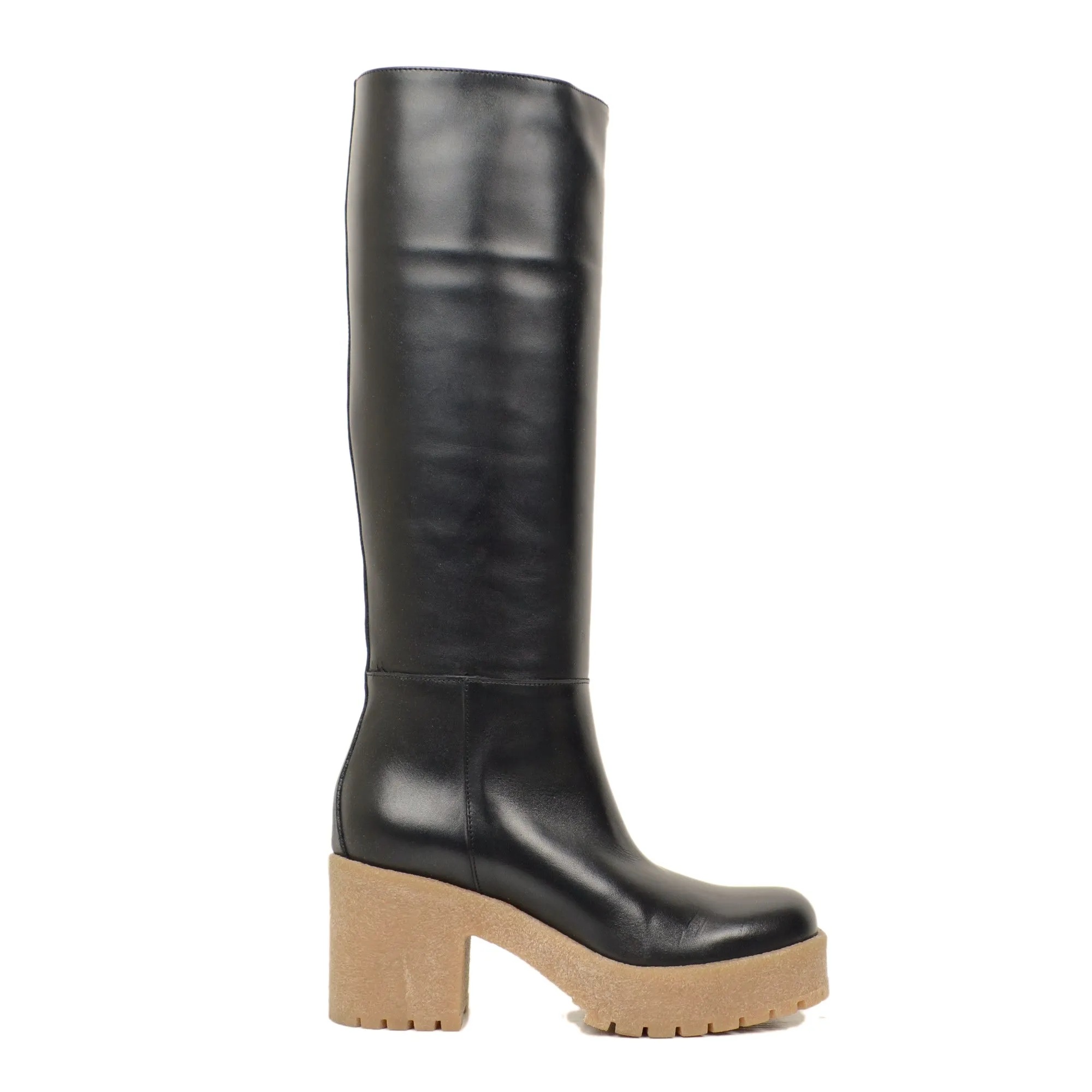 Stivali Donna in Pelle Neri Fondo in Para Made in Italy