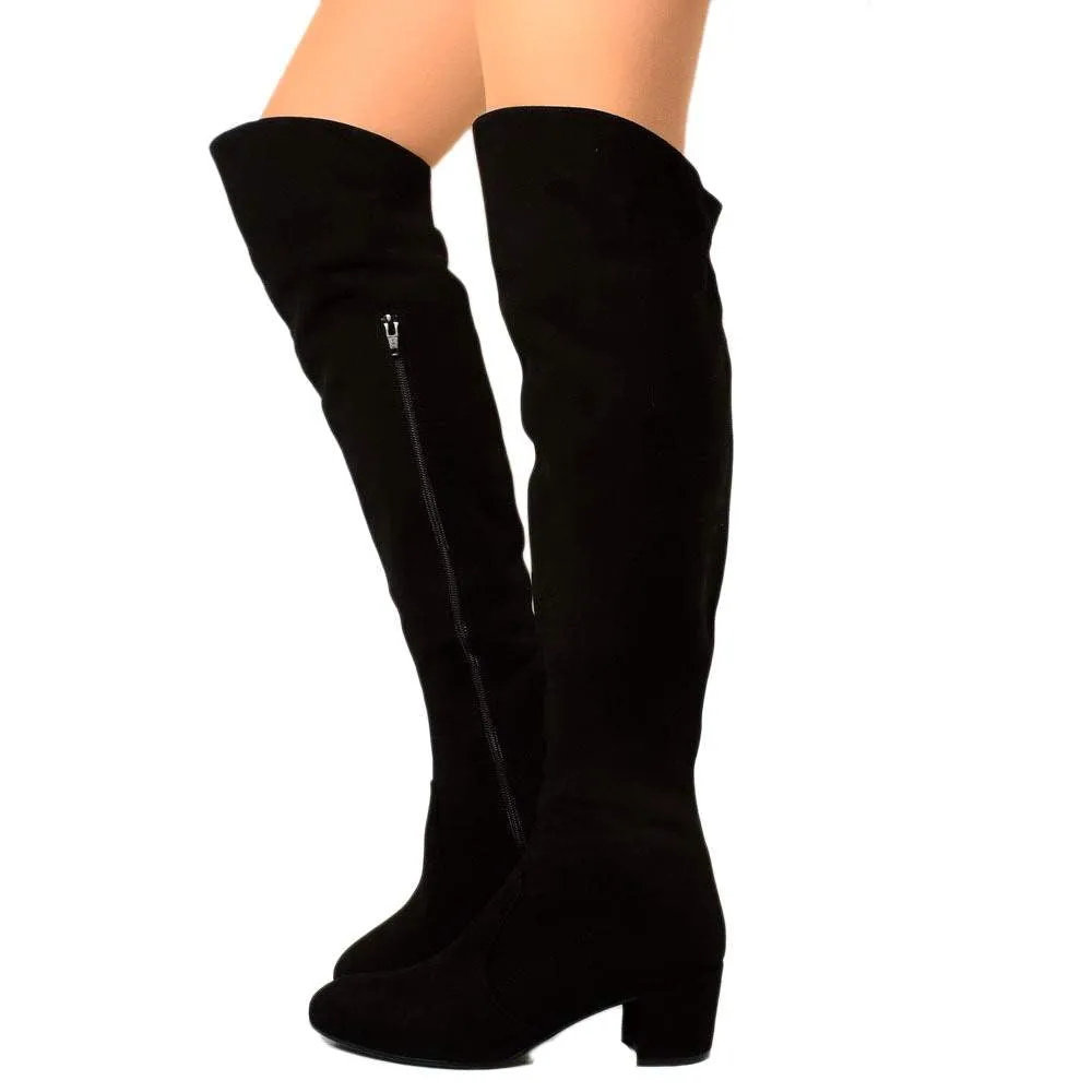 Stivali Donna Overknee in Camoscio Nera Made in Italy