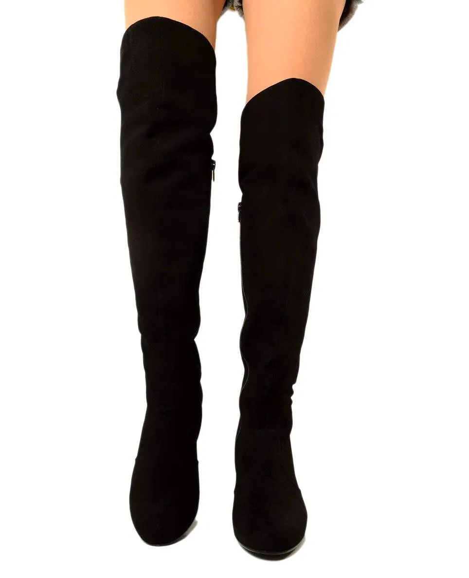 Stivali Donna Overknee in Camoscio Nera Made in Italy