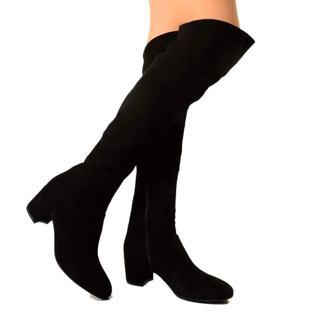 Stivali Donna Overknee in Camoscio Nera Made in Italy