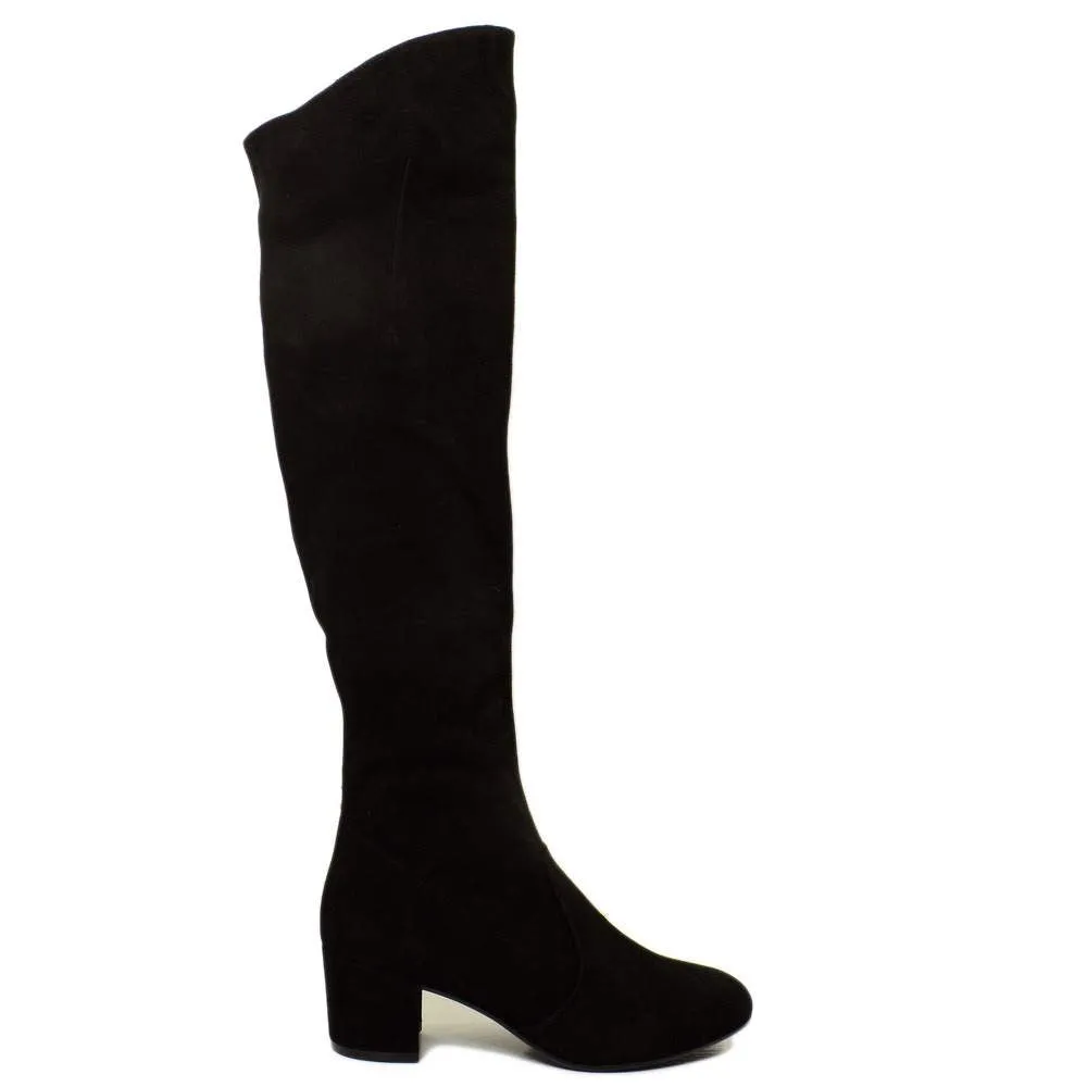 Stivali Donna Overknee in Camoscio Nera Made in Italy