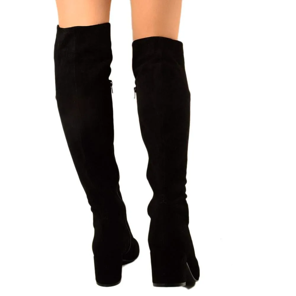 Stivali Donna Overknee in Camoscio Nera Made in Italy