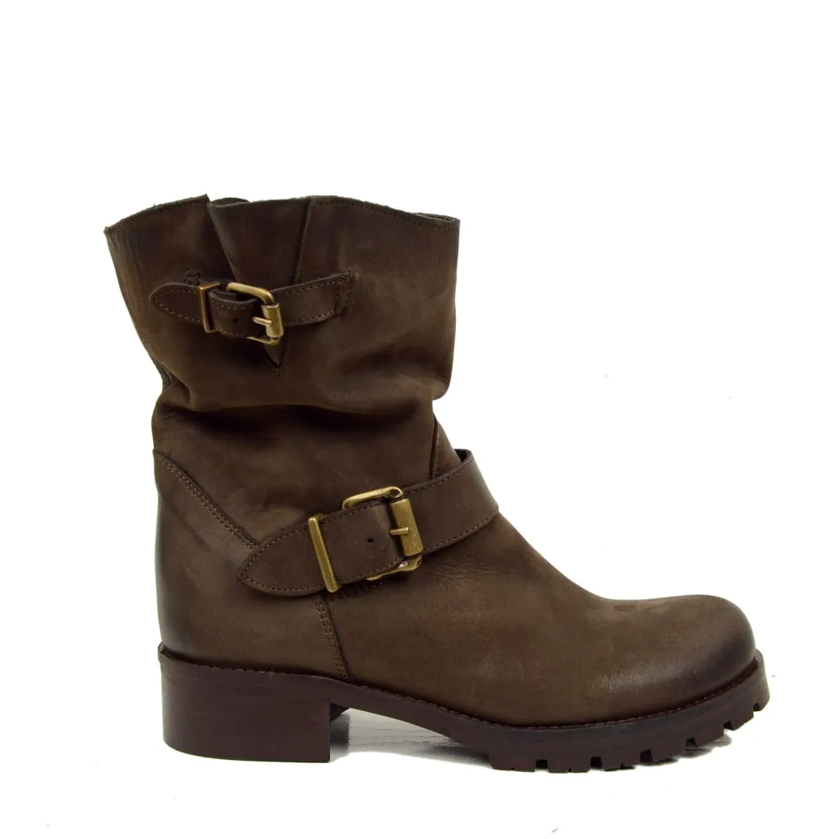 Stivali Donna Police Marroni Biker Boots in Pelle Made in Italy