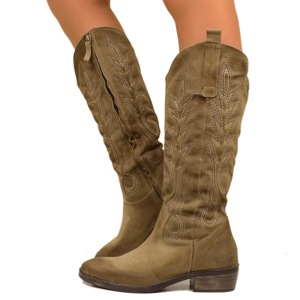 Stivali Texani Donna Taupe in Camoscio Made in Italy